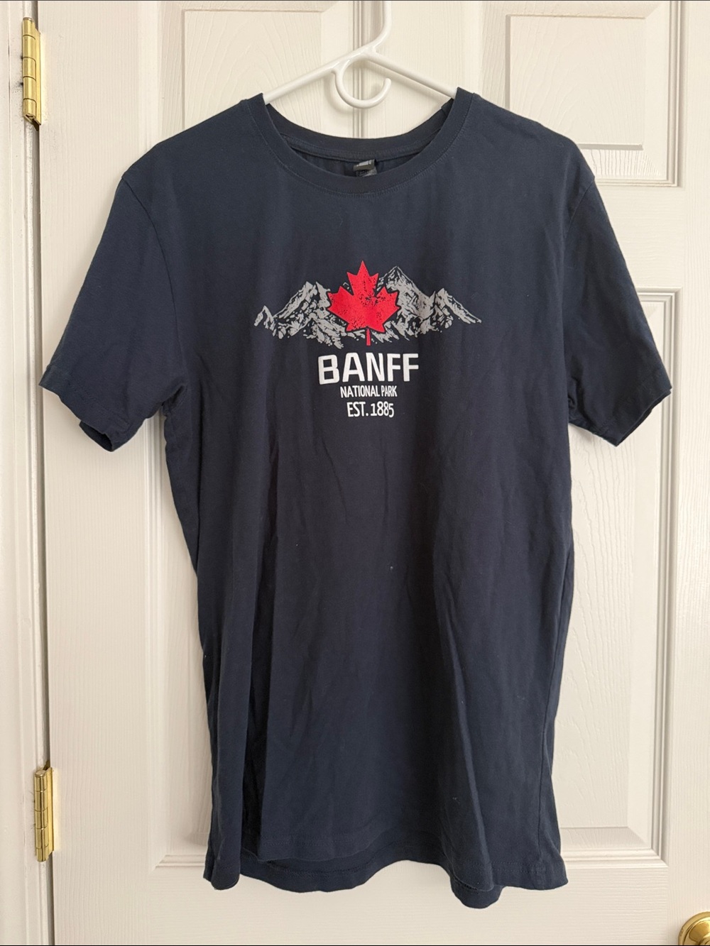 Banff National Park Men's Navy T-Shirt with Red Maple Graphic
